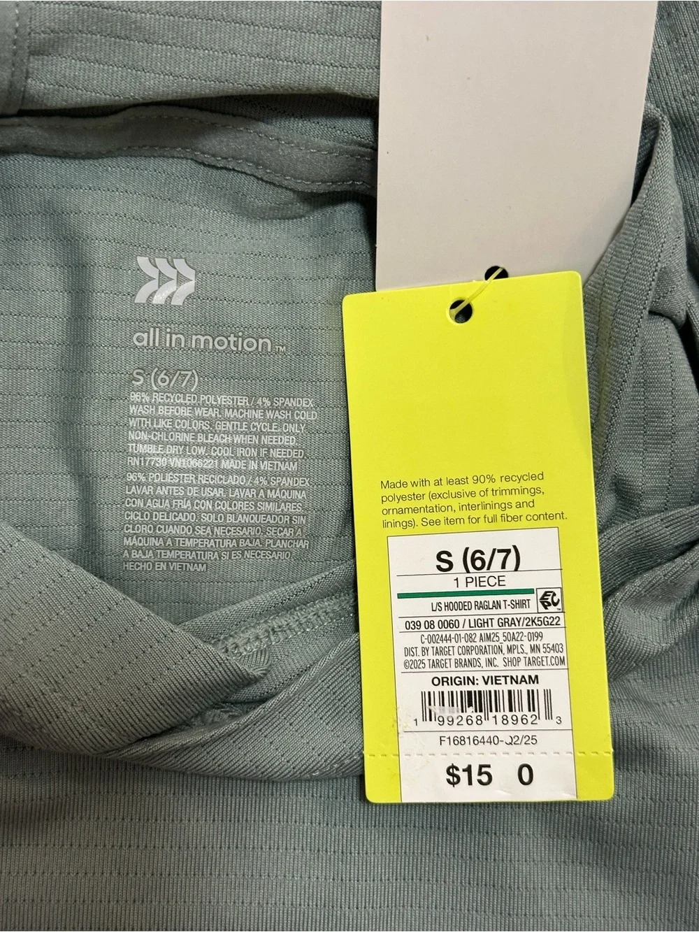 Kids All in Motion Hooded T-Shirt / Hoodie - Size S (6/7) - Gray/Sage